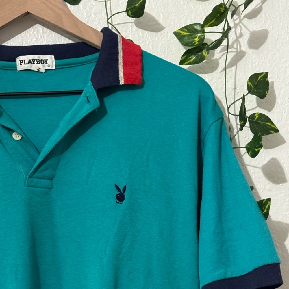 VINTAGE Playboy embroidered logo striped retro collar shirt